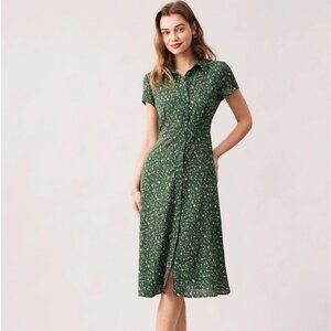 Rihoas The Green Dress Lapel Button Up Floral Midi Dress